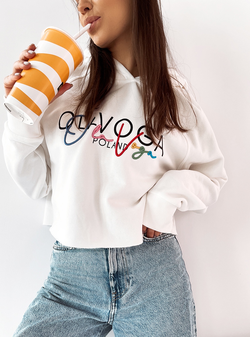 Bluza bawełniana z kapturem Colorful ecru