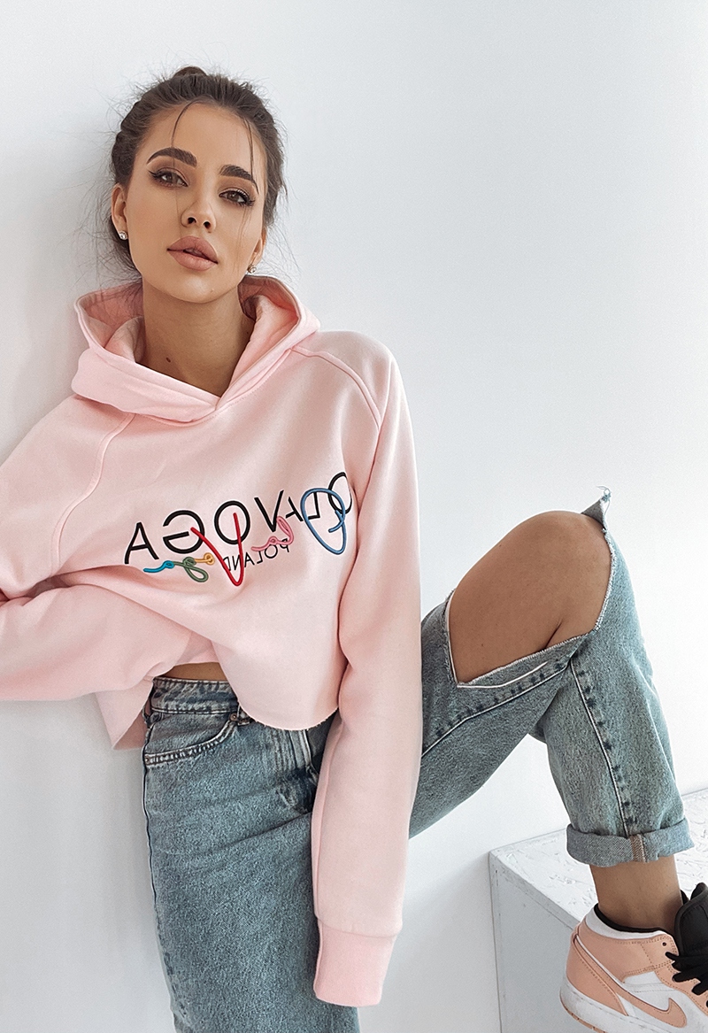 Bluza bawełniana z kapturem Colorful pudrowa