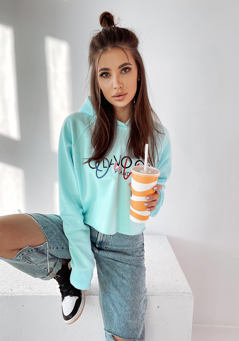 Bluza bawełniana z kapturem Colorful miętowa