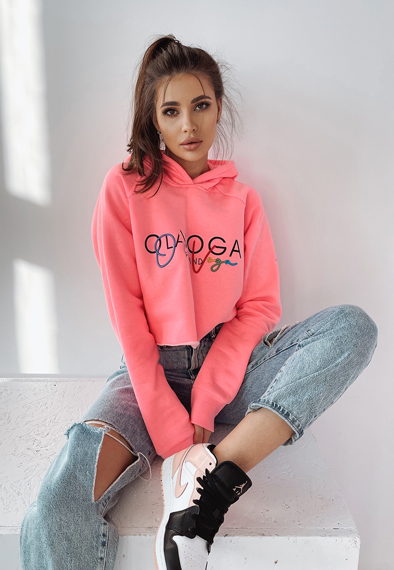 Bluza bawełniana z kapturem Colorful neonowy róż Bluza bawełniana z kapturem Colorful neonowy róż