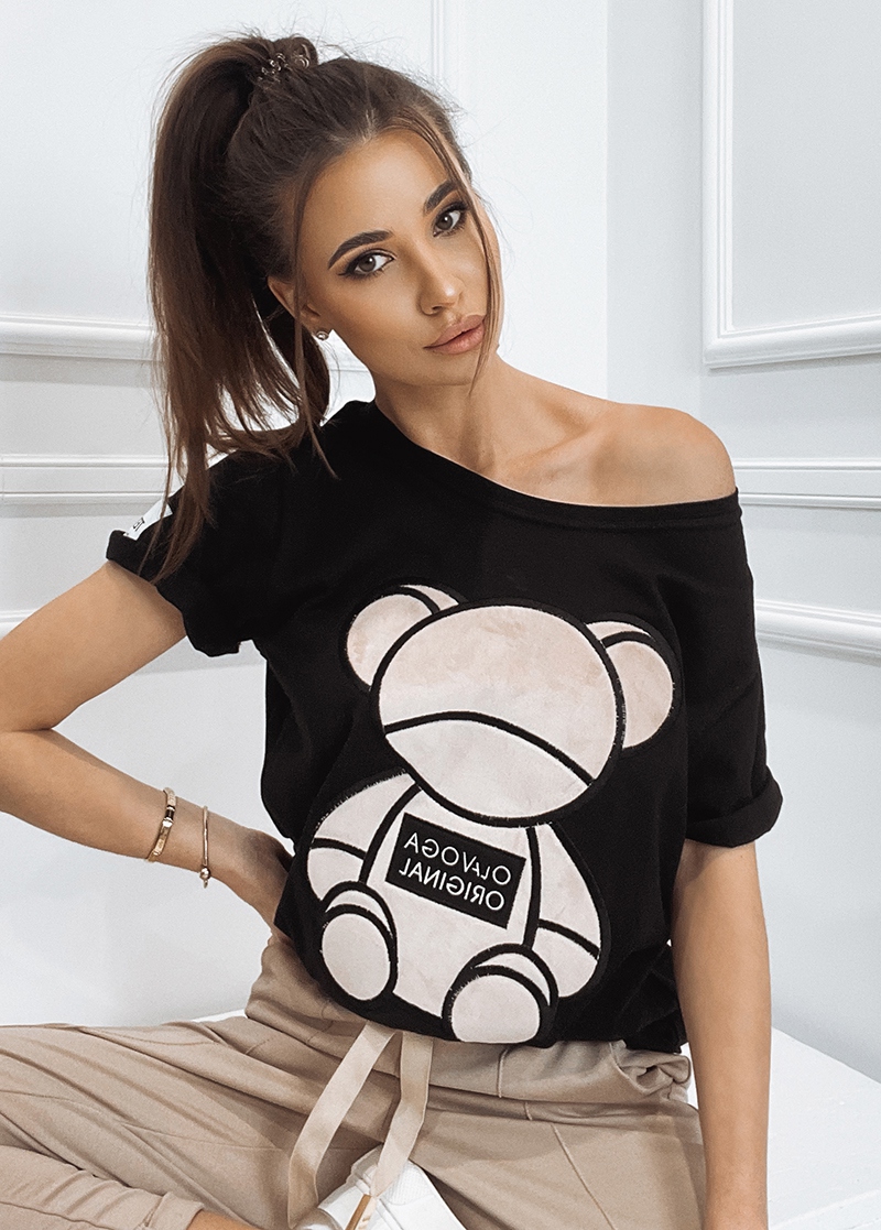 T-shirt bawełniany Teddy Bear czarny