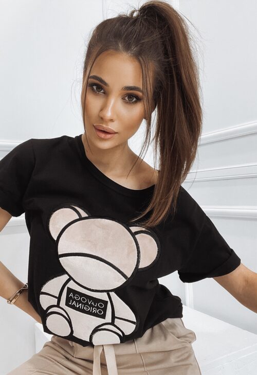 T-shirt bawełniany Teddy Bear czarny