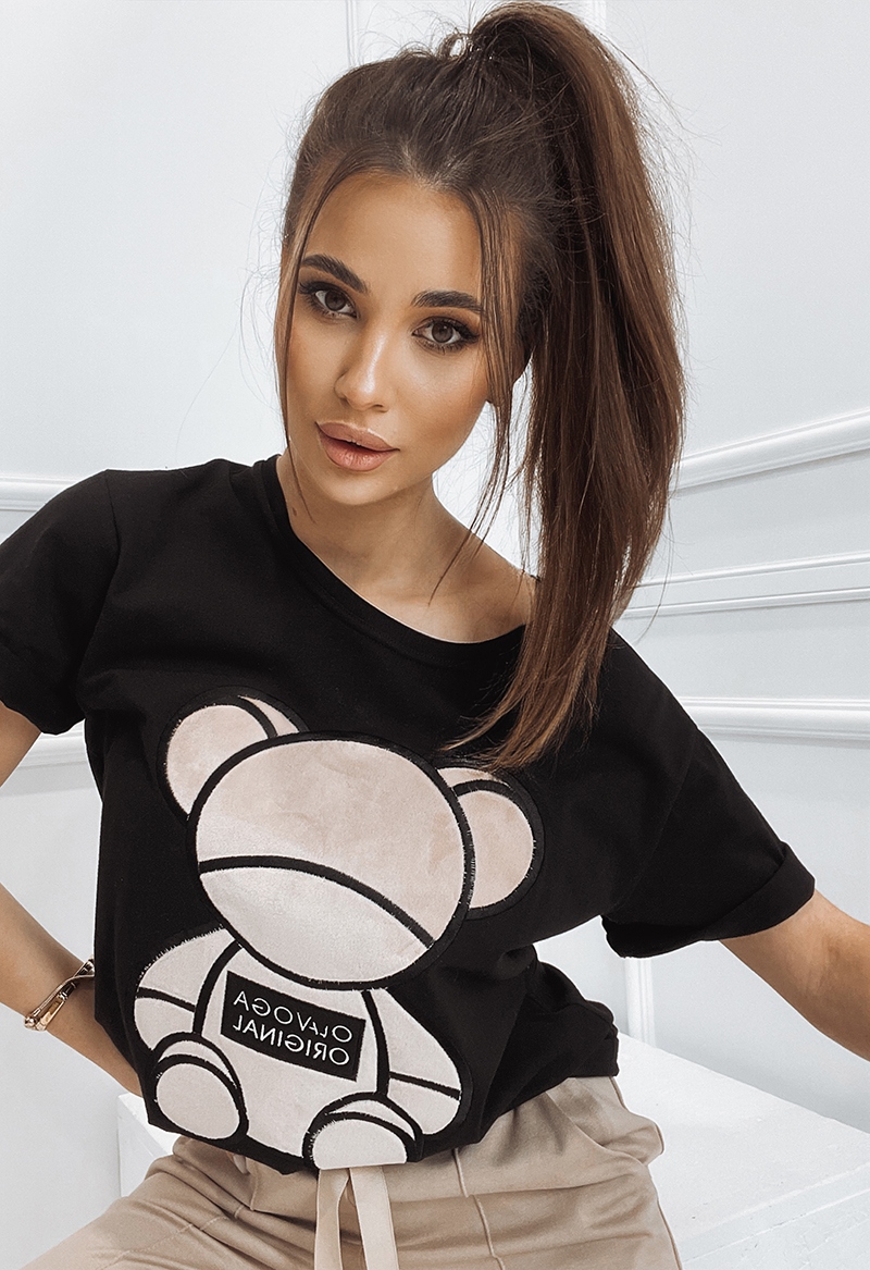 T-shirt bawełniany Teddy Bear czarny T-shirt bawełniany Teddy Bear czarny