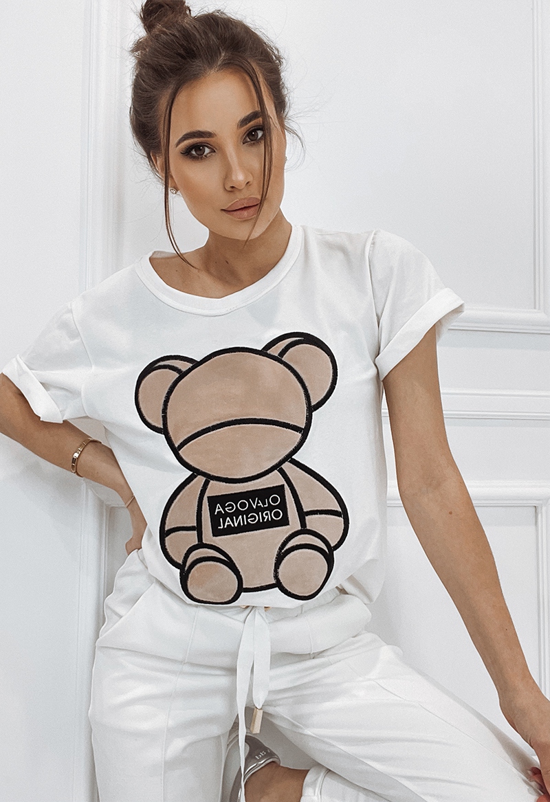 T-shirt bawełniany Teddy Bear ecru