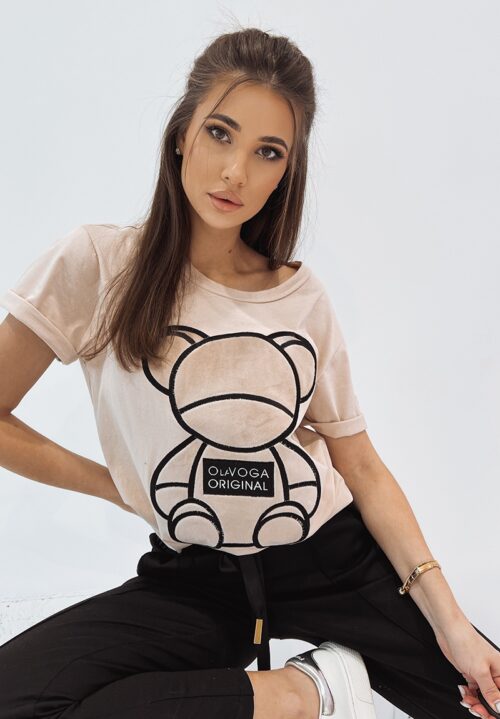 T-shirt bawełniany Teddy Bear pudrowy
