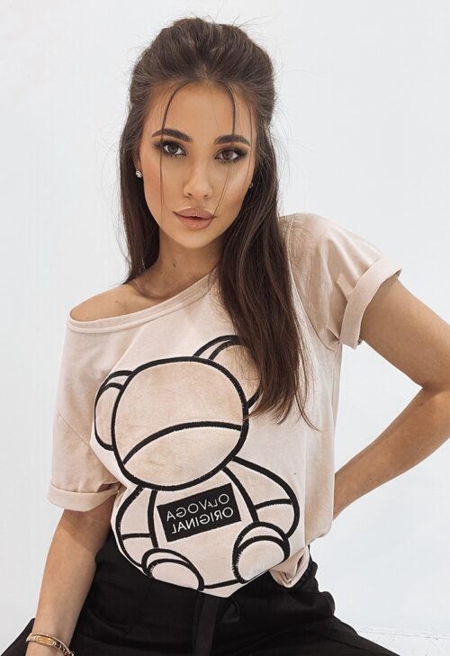 T-shirt bawełniany Teddy Bear pudrowy