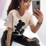 T-shirt bawełniany oversize Mickey beżowy