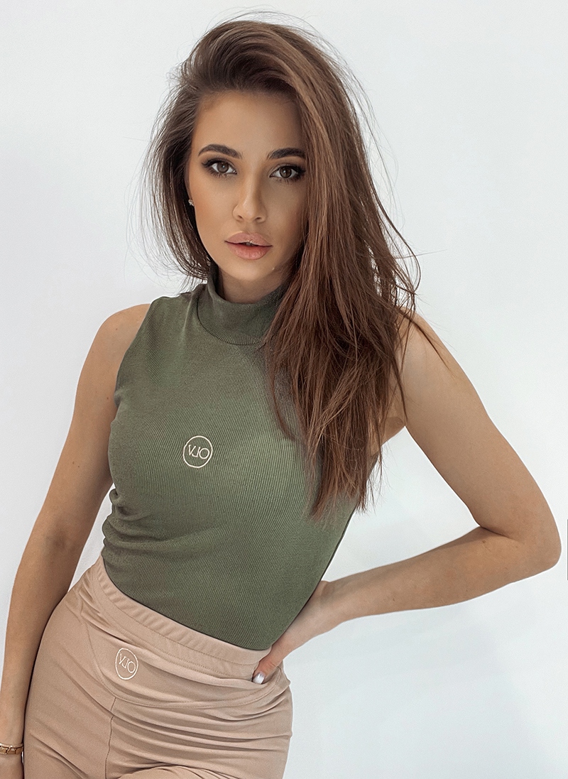 Top prążkowany logowany Rose khaki