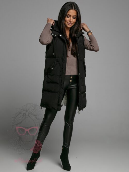 Kamizelka pikowana długa Check czarna