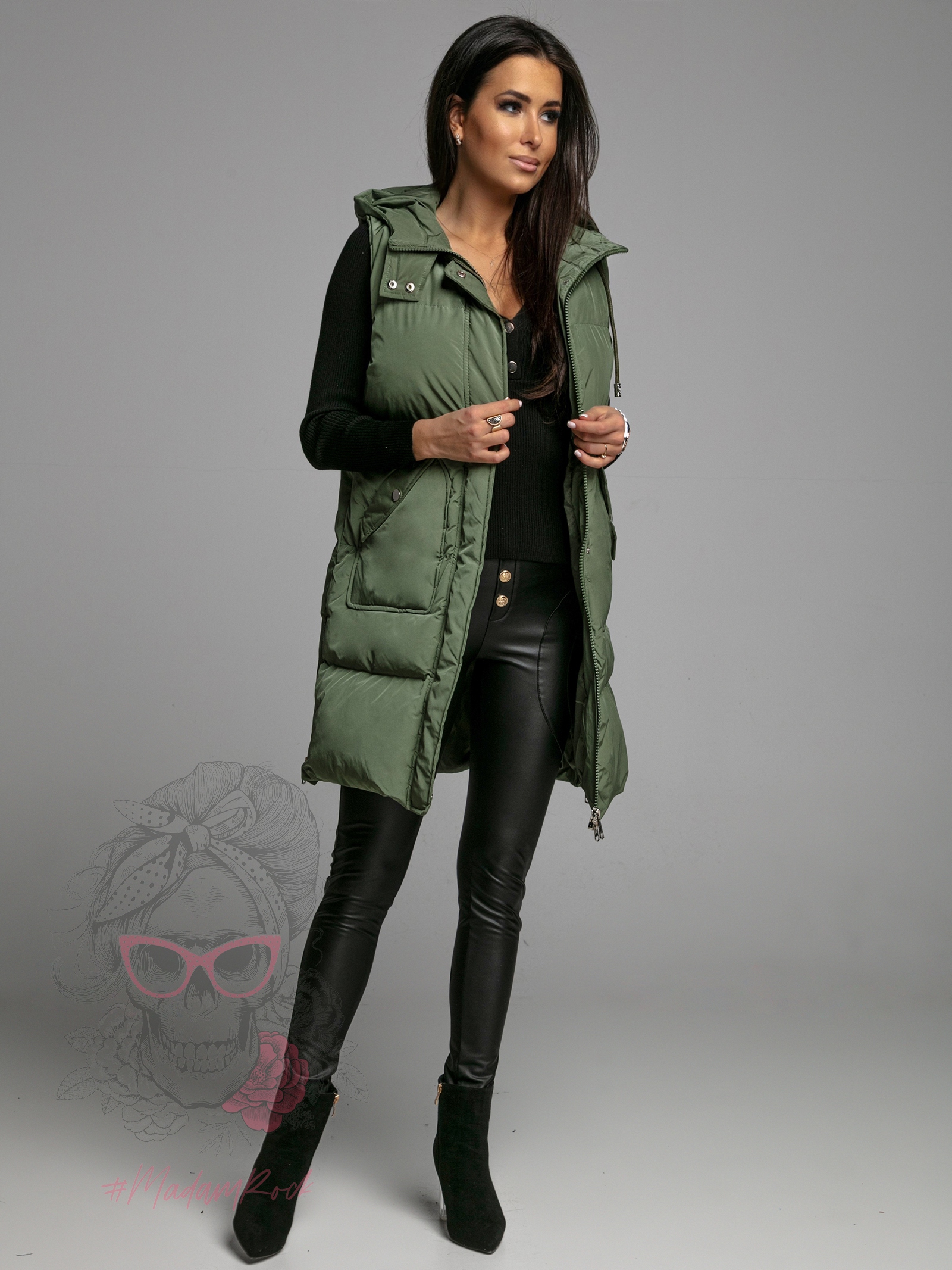 Kamizelka pikowana długa Check khaki Kamizelka pikowana długa Check khaki