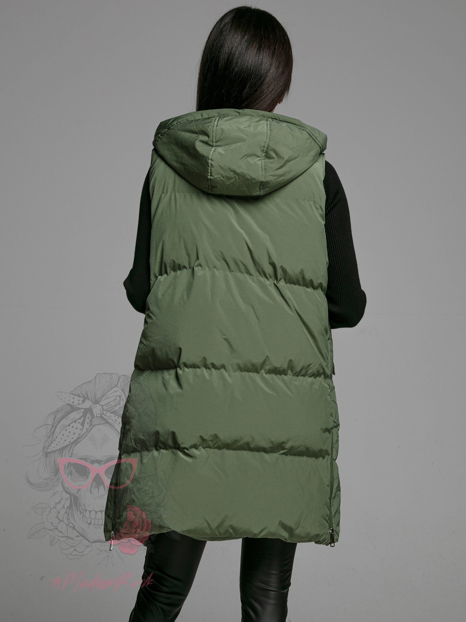 Kamizelka pikowana długa Check khaki Kamizelka pikowana długa Check khaki