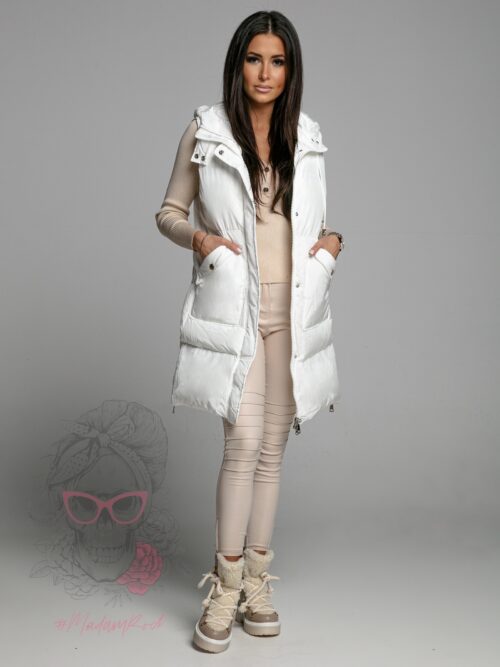 Kamizelka pikowana długa Check biała