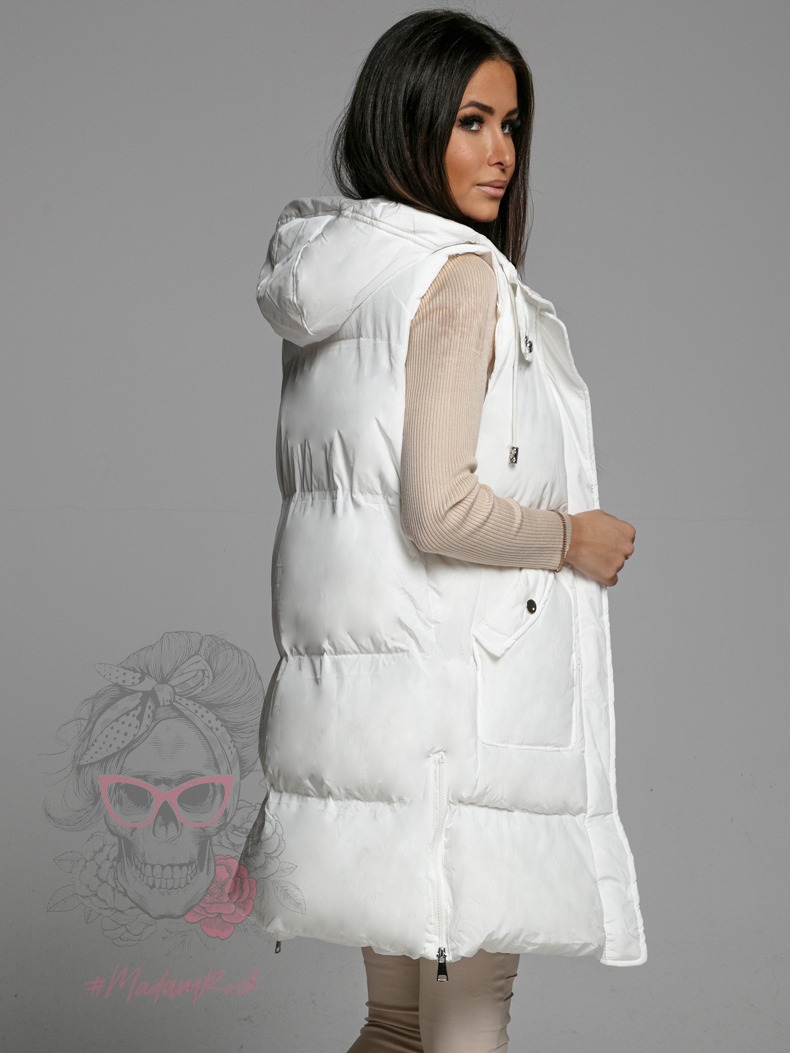 Kamizelka pikowana długa Check biała