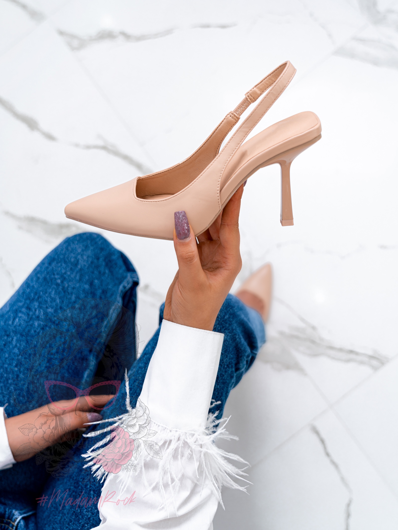 Czółenka bez pięty Madam Alvery beżowe