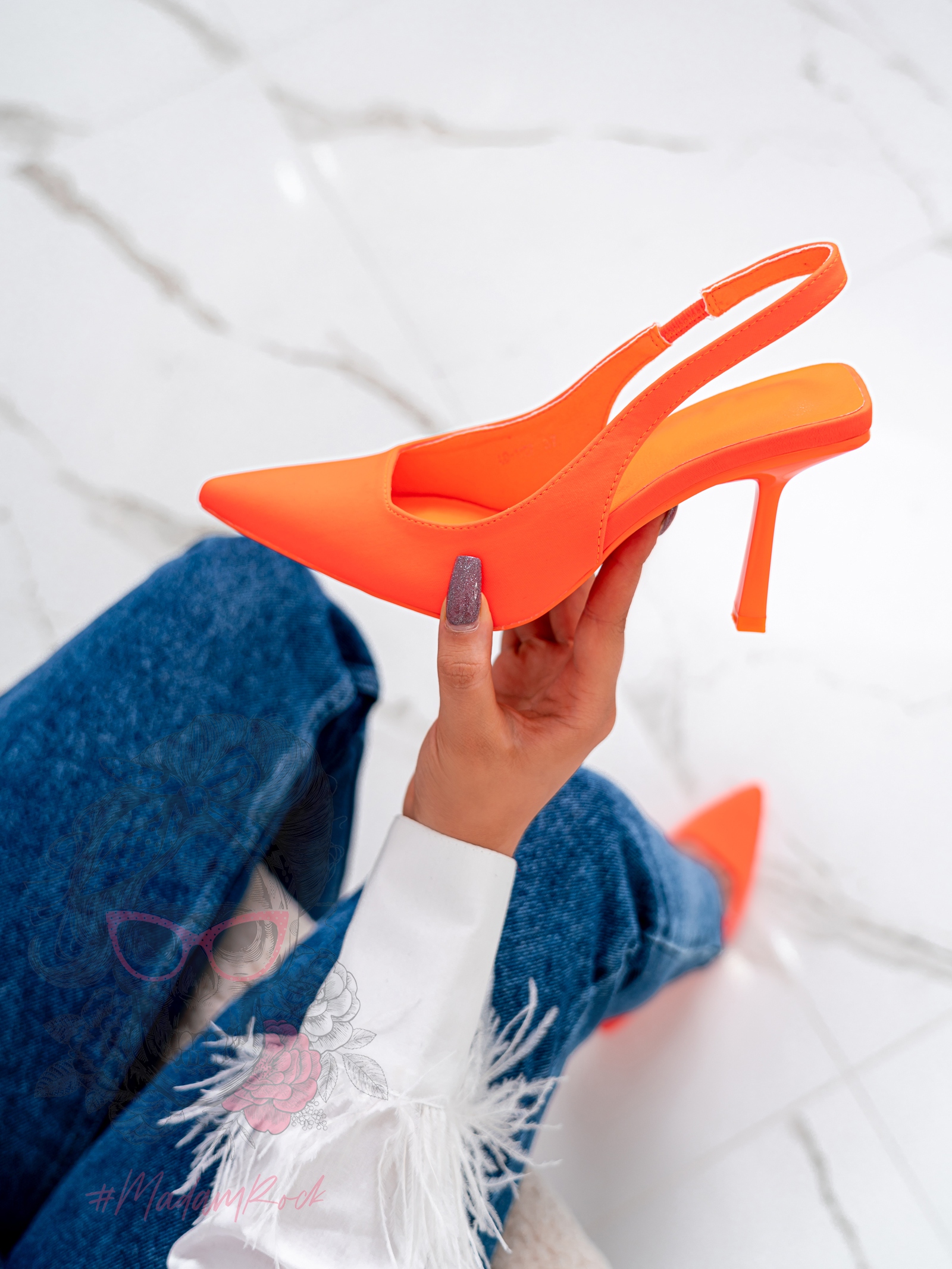 Czółenka bez pięty Madam Alvery neon pomarańcz