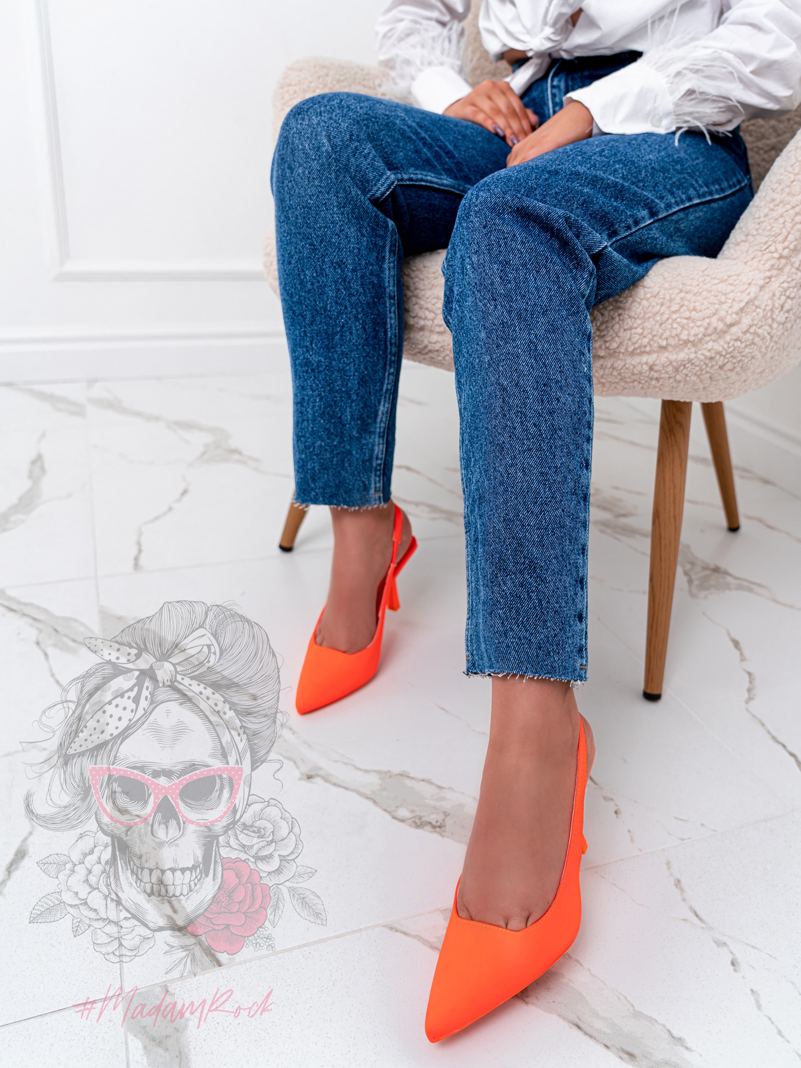 Czółenka bez pięty Madam Alvery neon pomarańcz