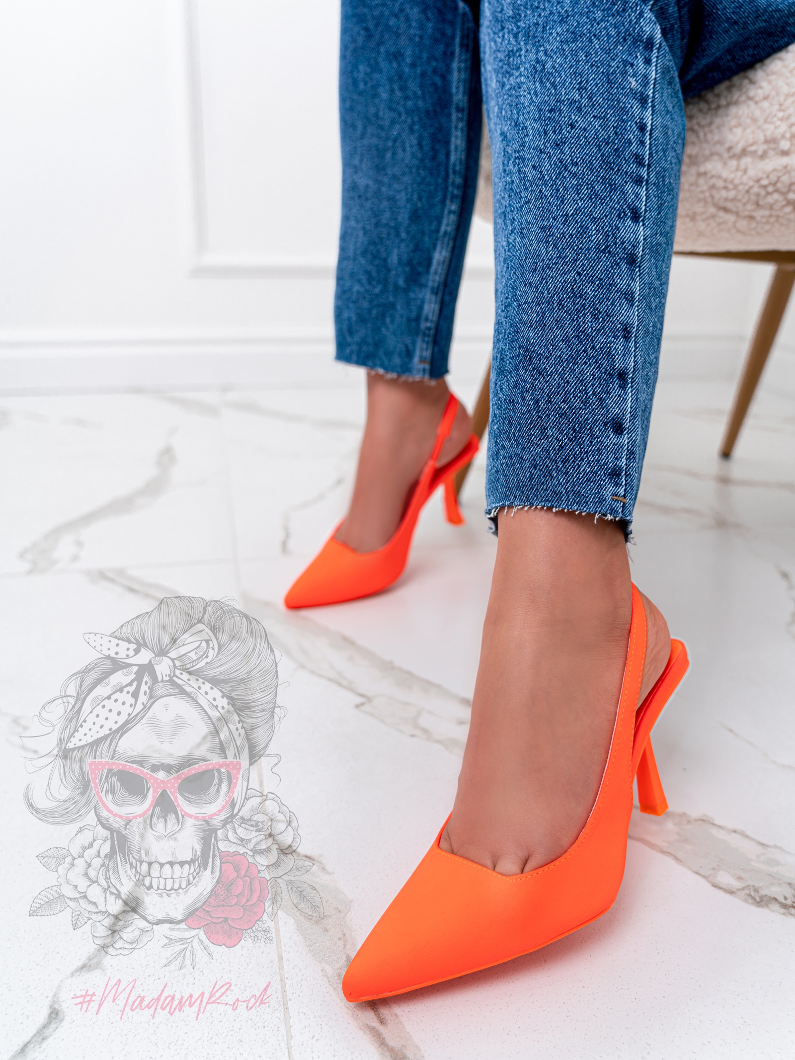 Czółenka bez pięty Madam Alvery neon pomarańcz