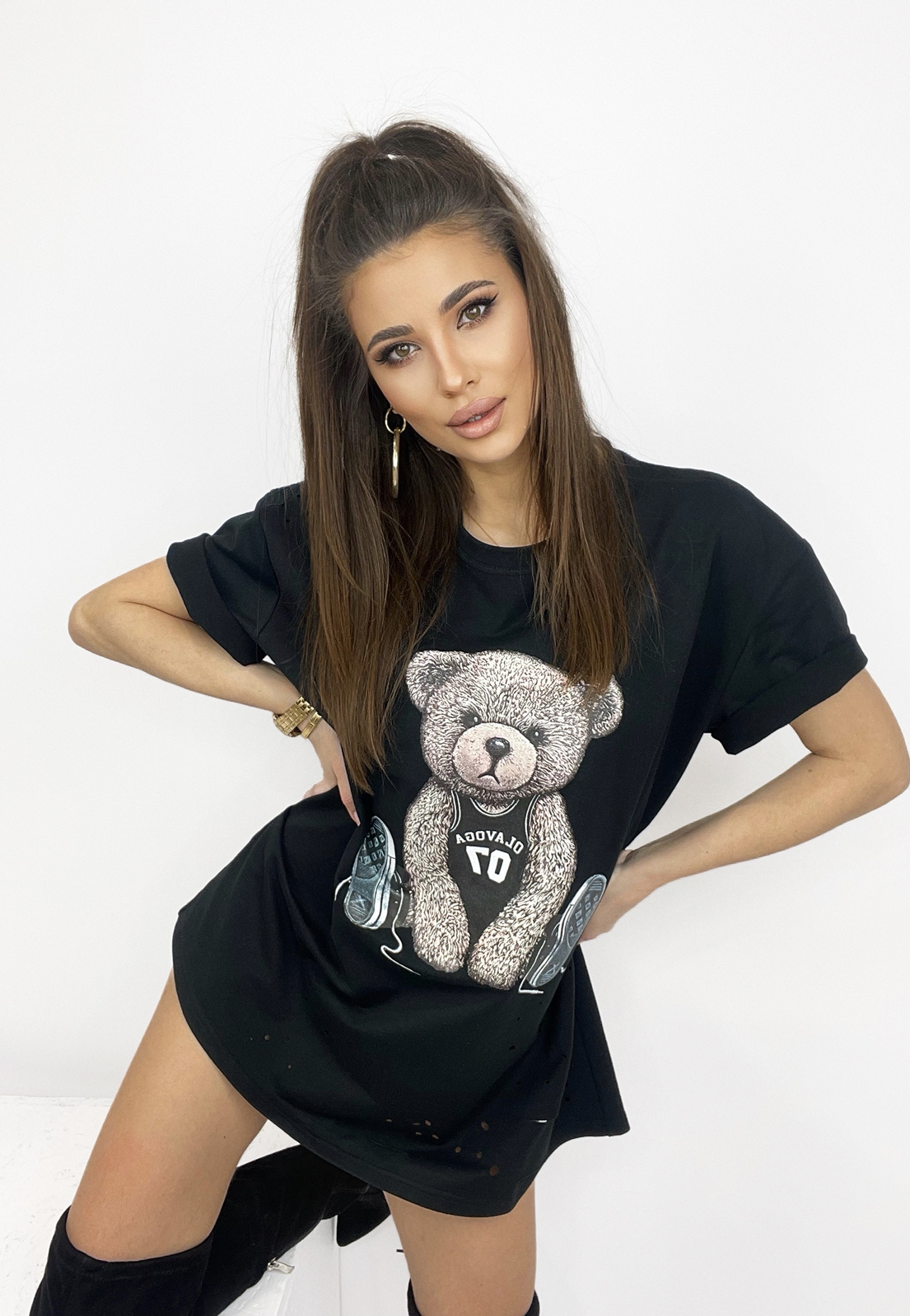T-shirt bawełniany oversize Cool Bear czarny T-shirt bawełniany oversize Cool Bear czarny