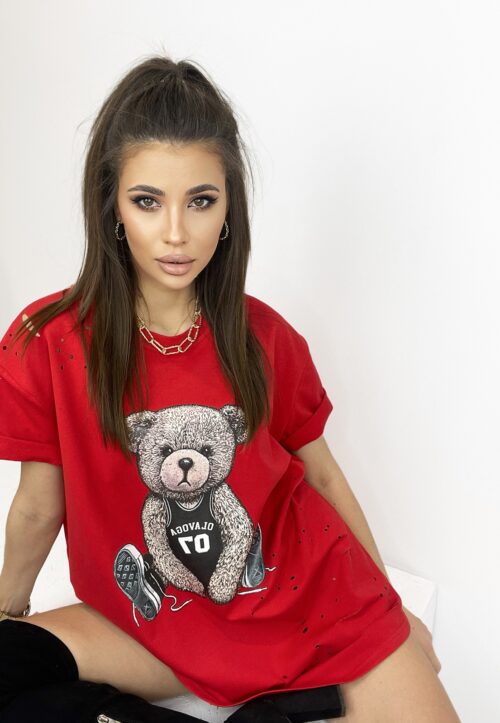 T-shirt bawełniany oversize Cool Bear czerwony