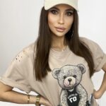 T-shirt bawełniany oversize Cool Bear beżowy
