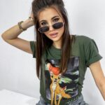 T-shirt bawełniany Sweet khaki