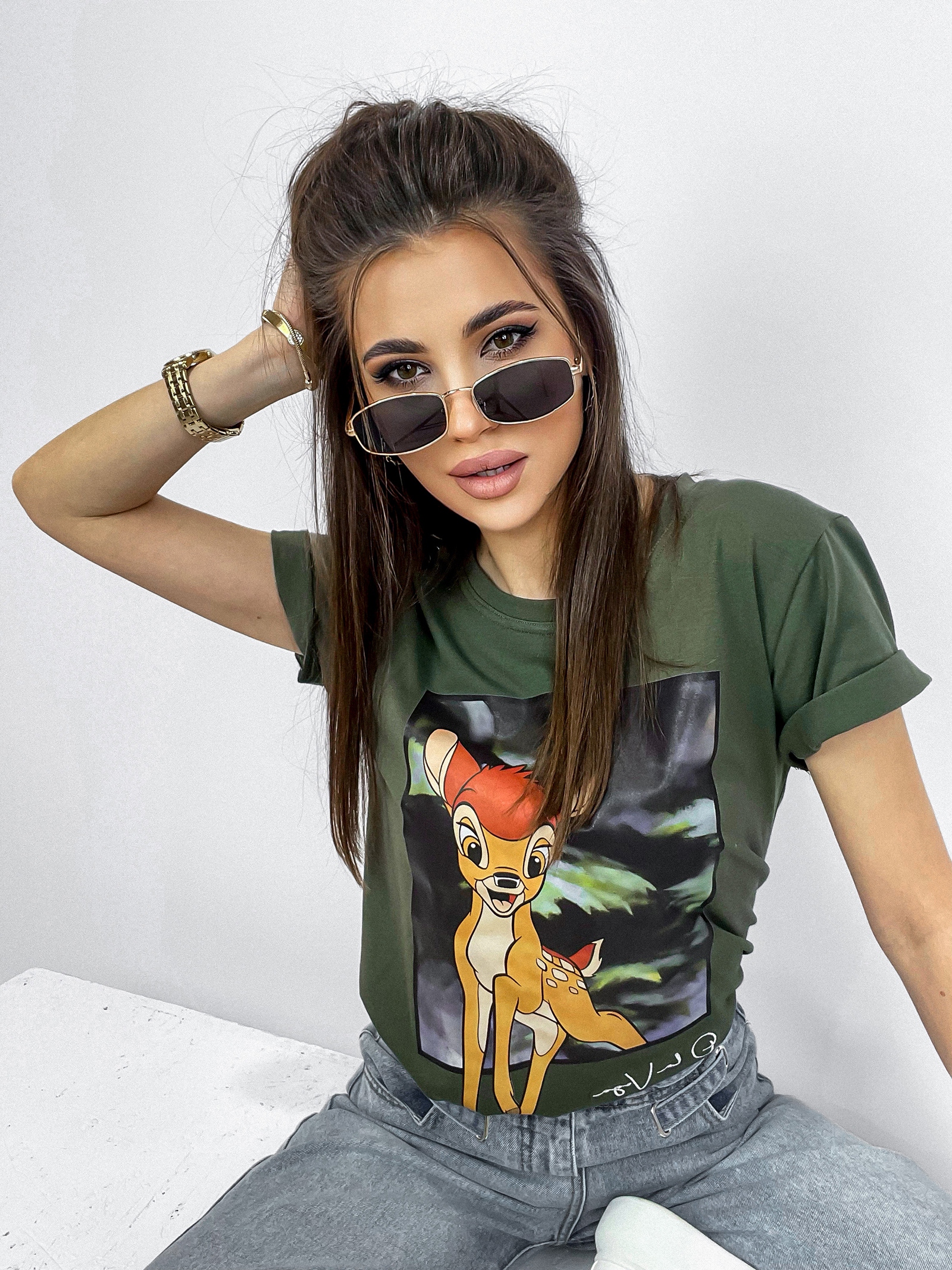 T-shirt bawełniany Sweet khaki