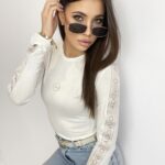 Body elastyczne z lampasem White ecru