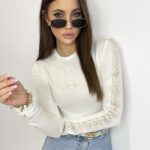 Body elastyczne z lampasem White ecru