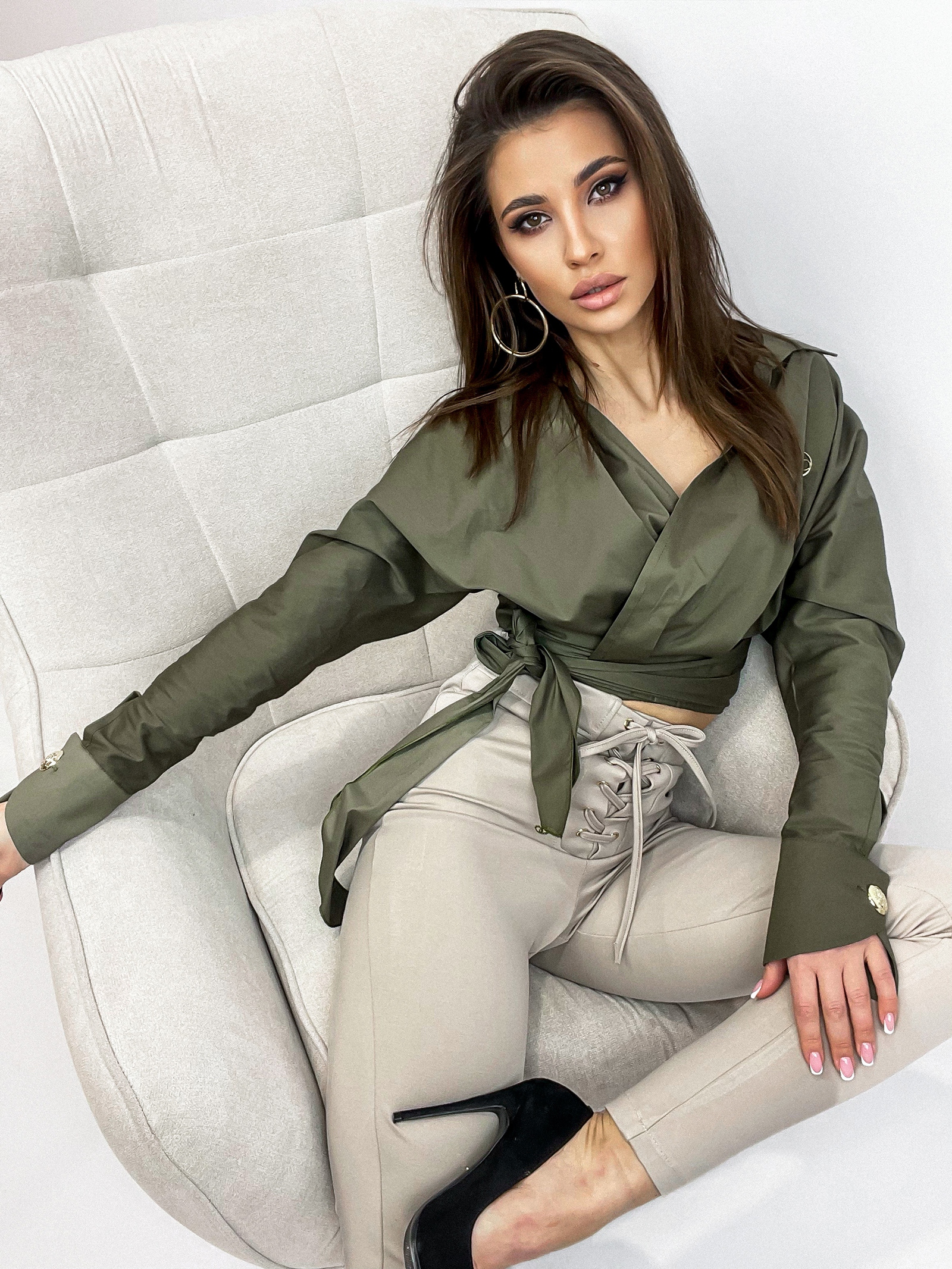 Koszula elegancka wiązana Lovely khaki