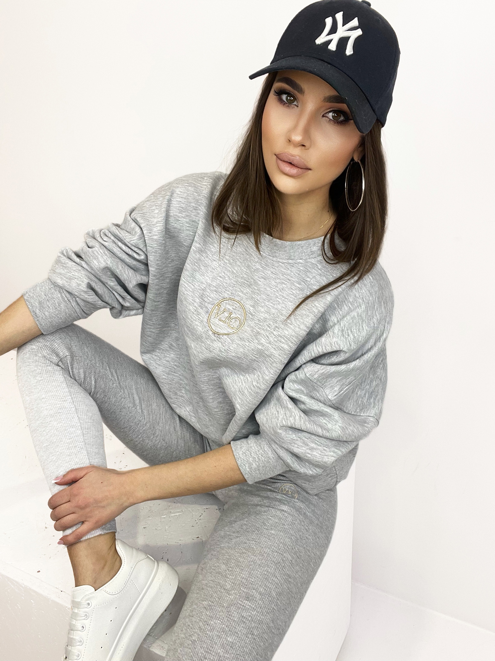 Komplet bawełniany Laid Back szary melanż