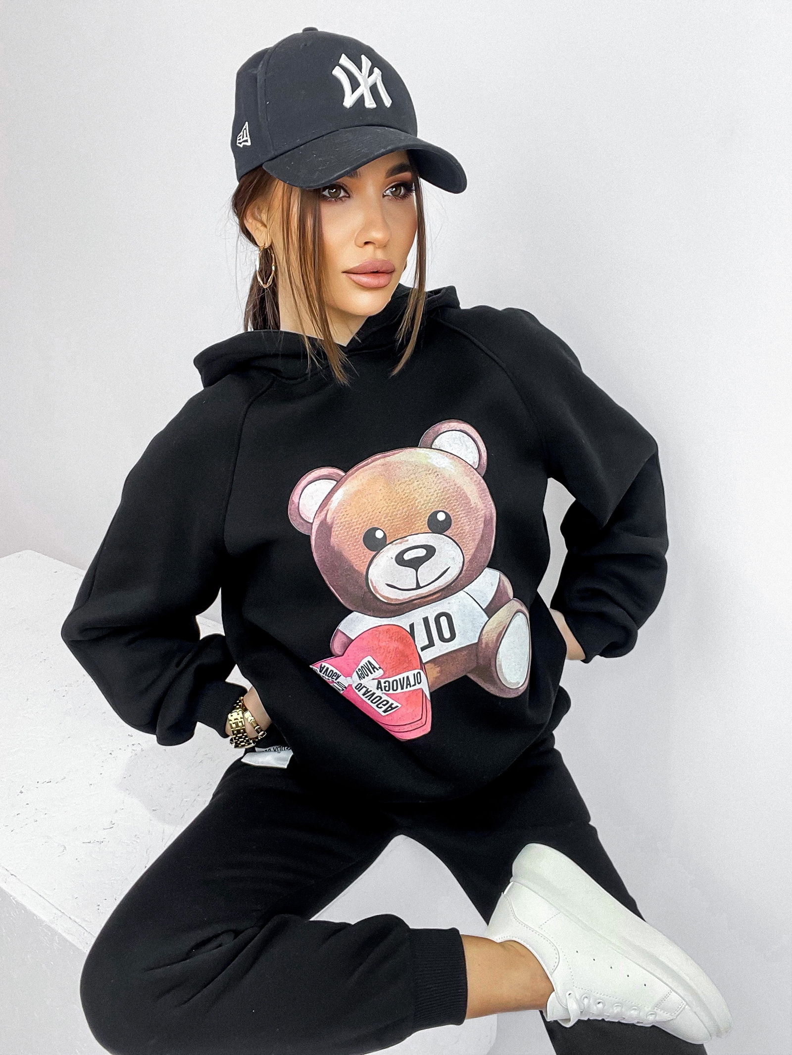 Komplet bawełniany z nadrukiem Dear czarny