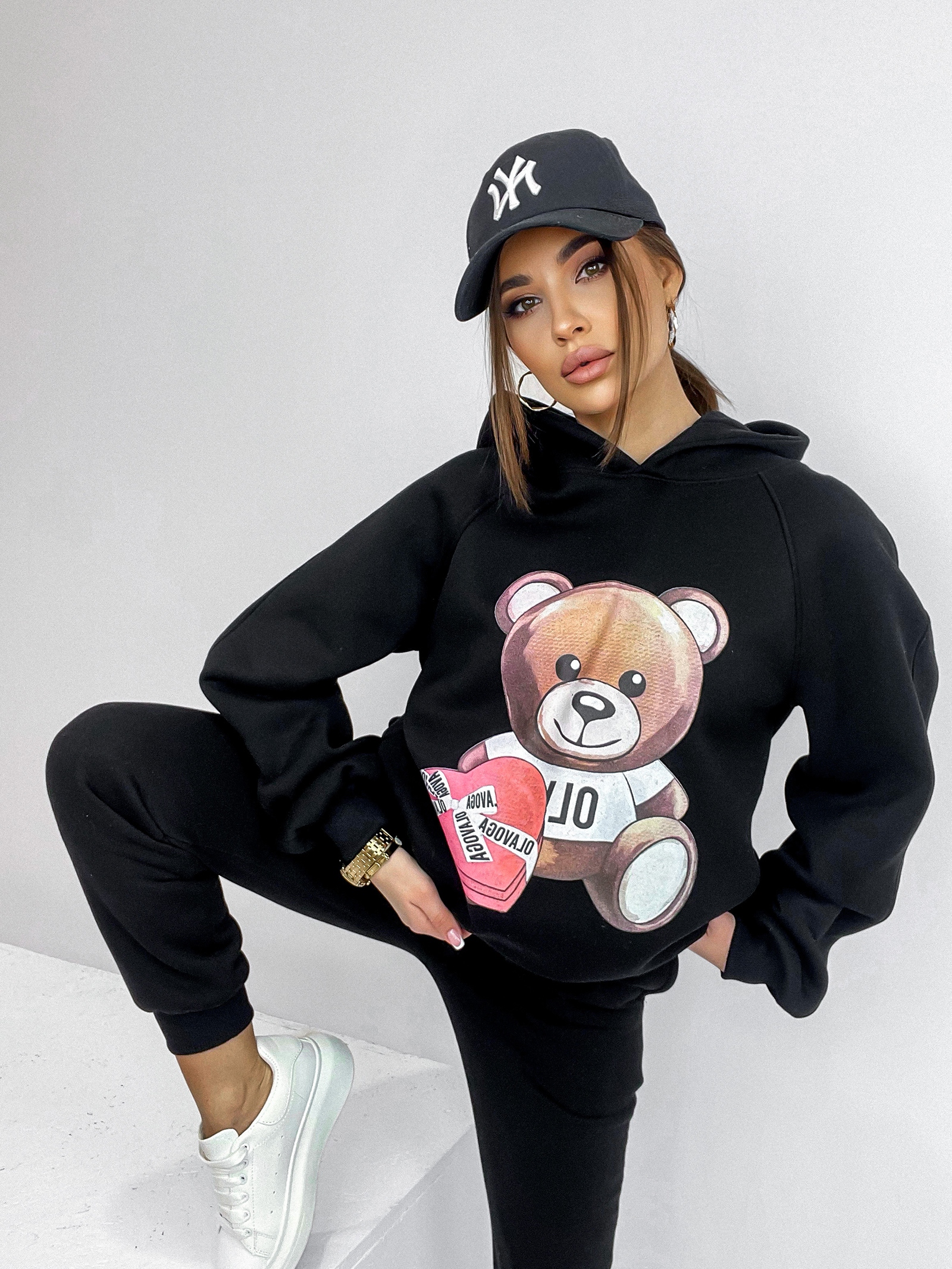 Komplet bawełniany z nadrukiem Dear czarny Komplet bawełniany z nadrukiem Dear czarny