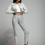 Kurtka jeansowa Splashed Jacket neonowy róż