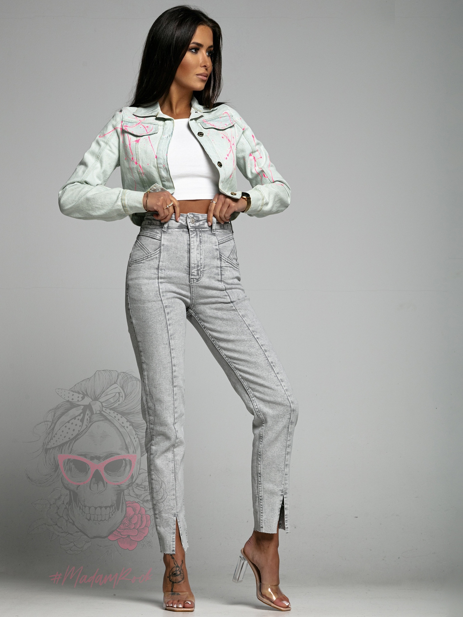 Kurtka jeansowa Splashed Jacket neonowy róż