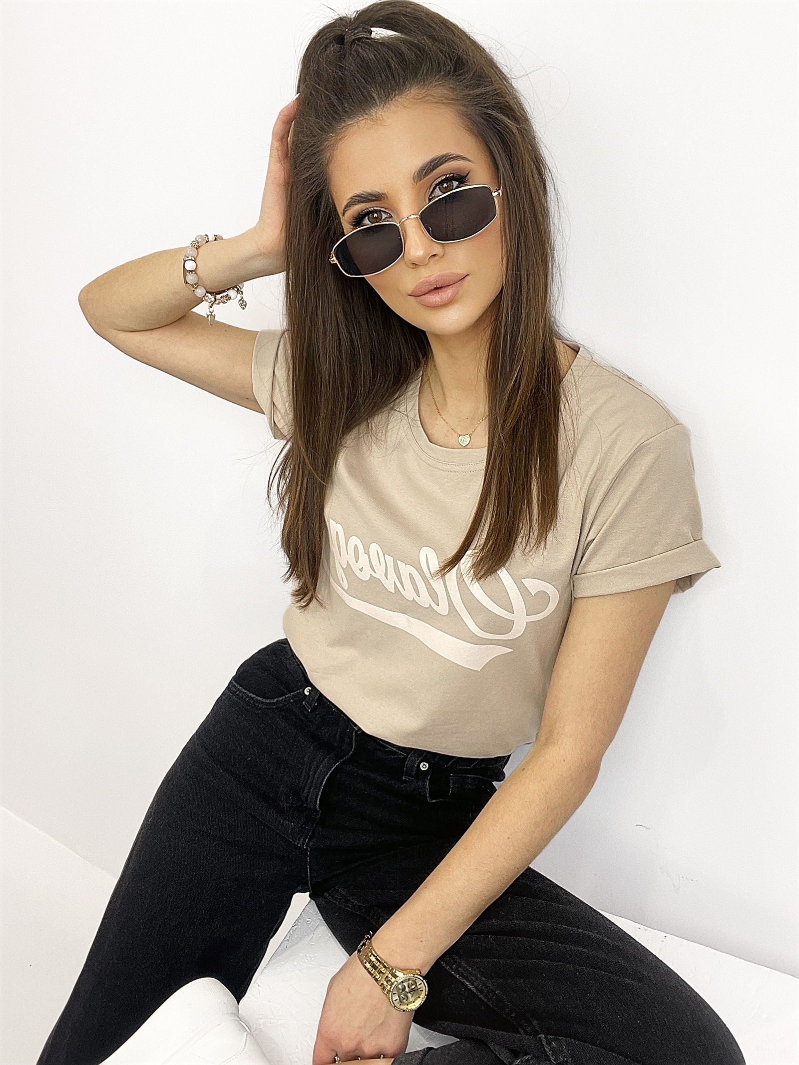 T-shirt bawełniany Lima beżowy