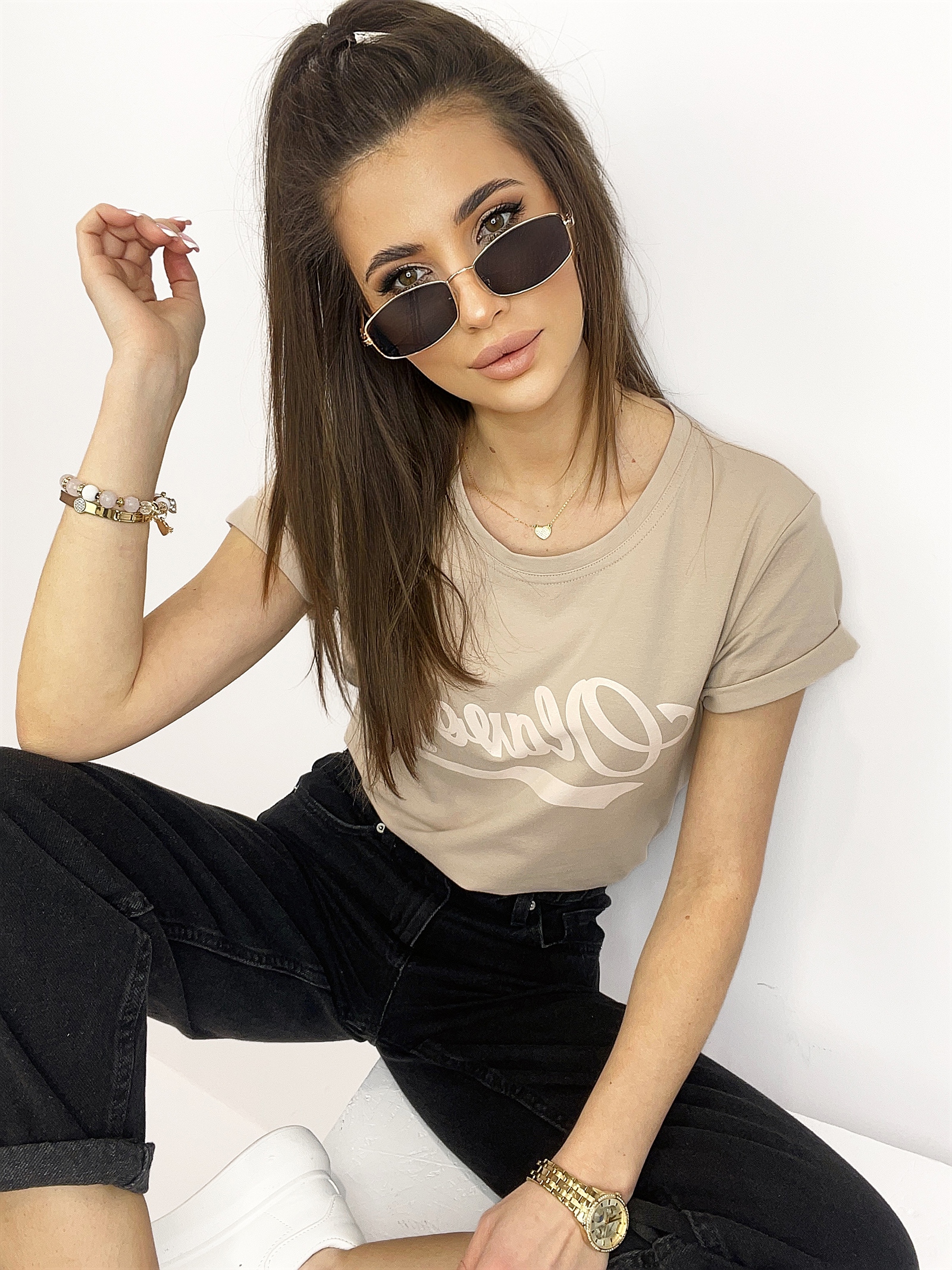 T-shirt bawełniany Lima beżowy