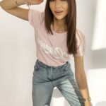 T-shirt bawełniany Lima pudrowy róż