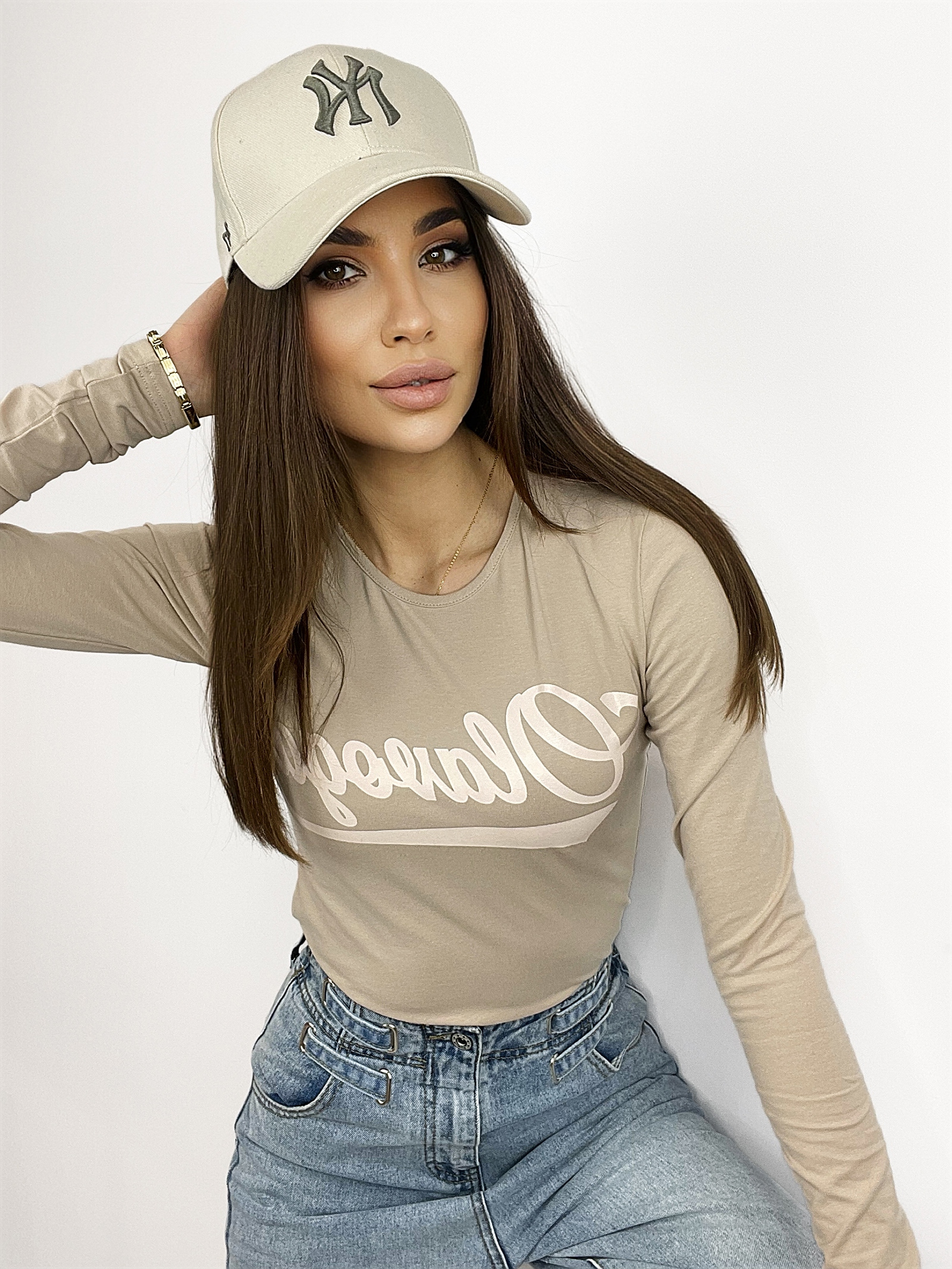 Body klasyczne z nadrukiem Amy beżowe