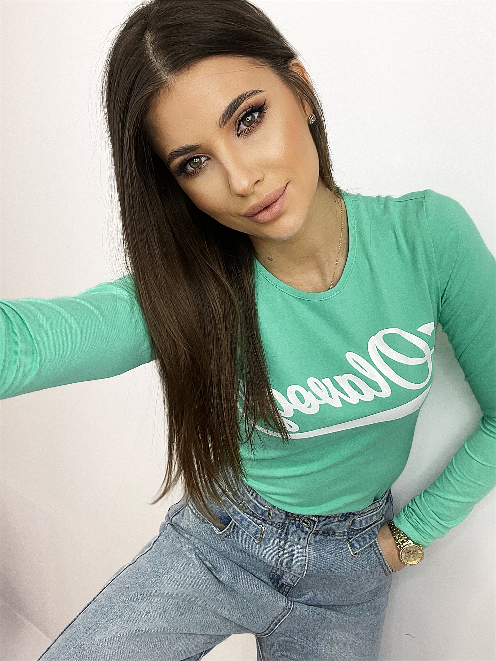 Body klasyczne z nadrukiem Amy seledynowe