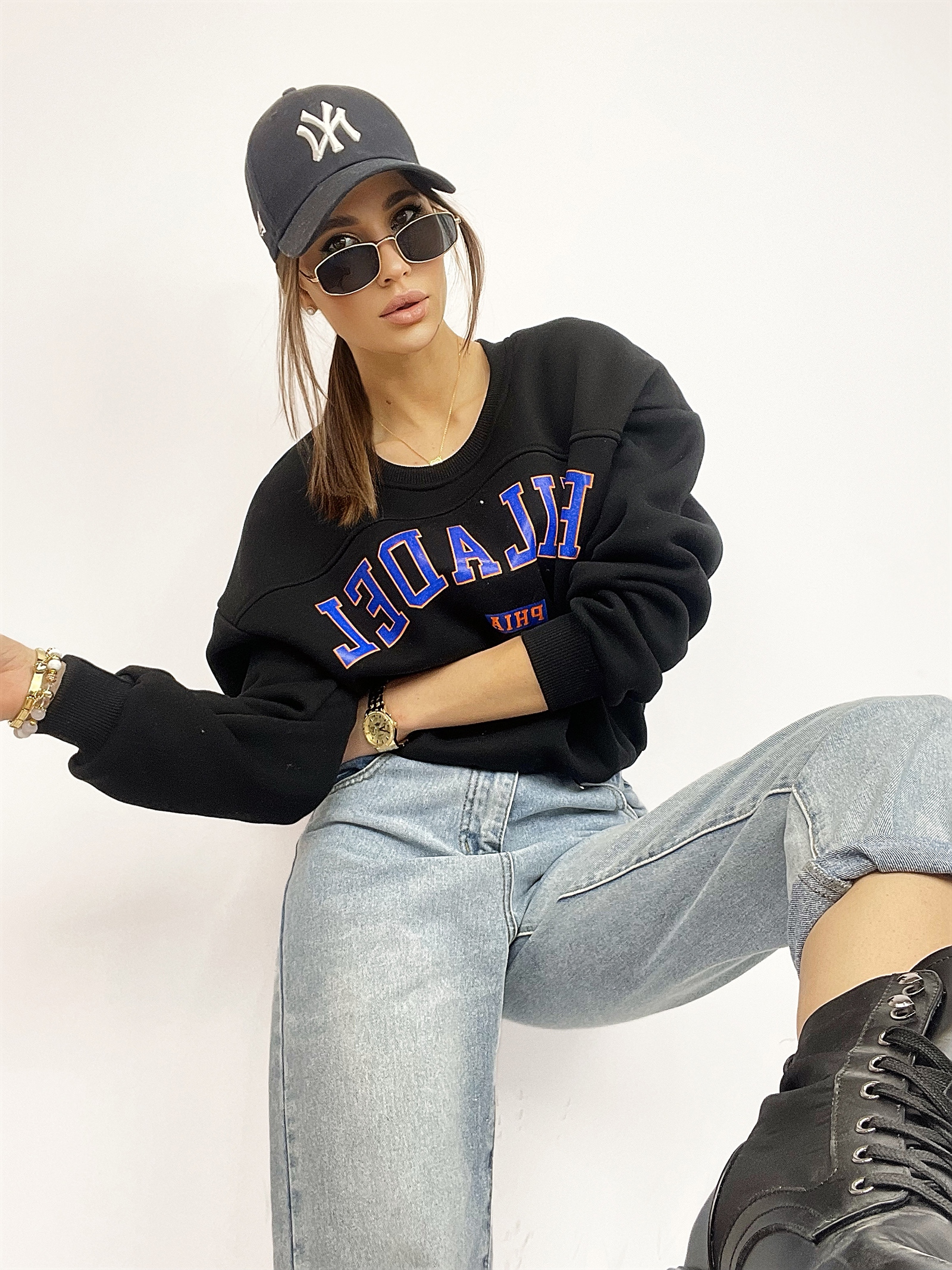 Bluza oversize z nadrukiem Philadel czarna