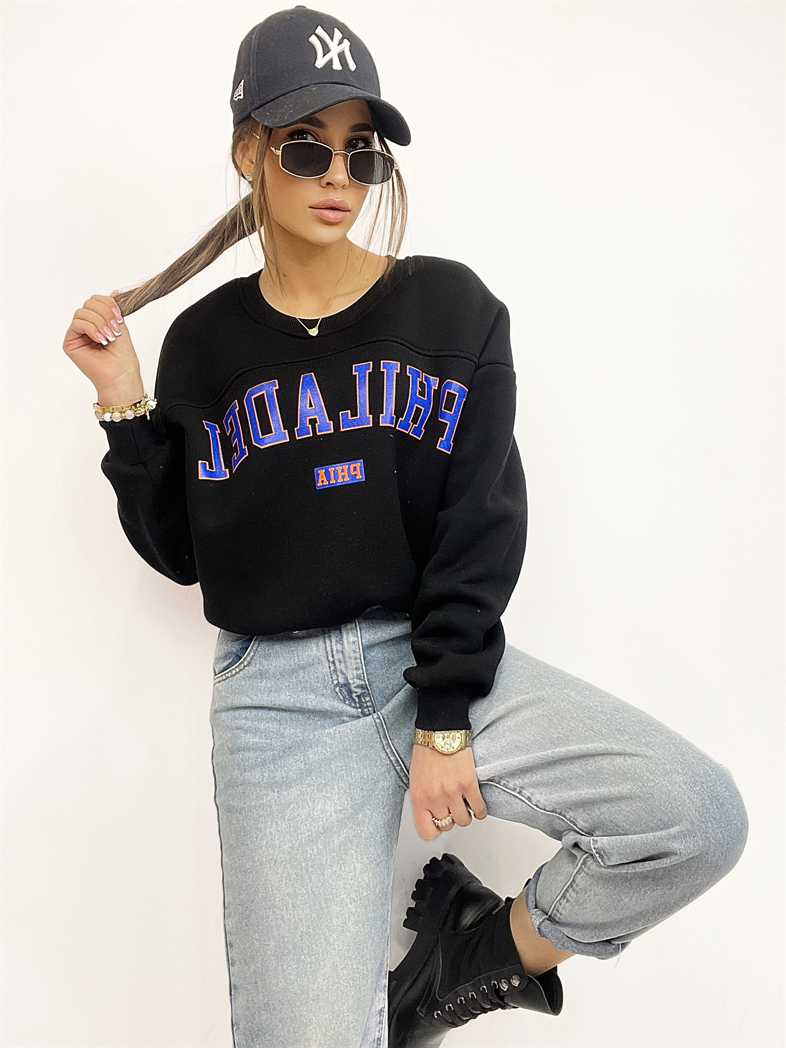 Bluza oversize z nadrukiem Philadel czarna