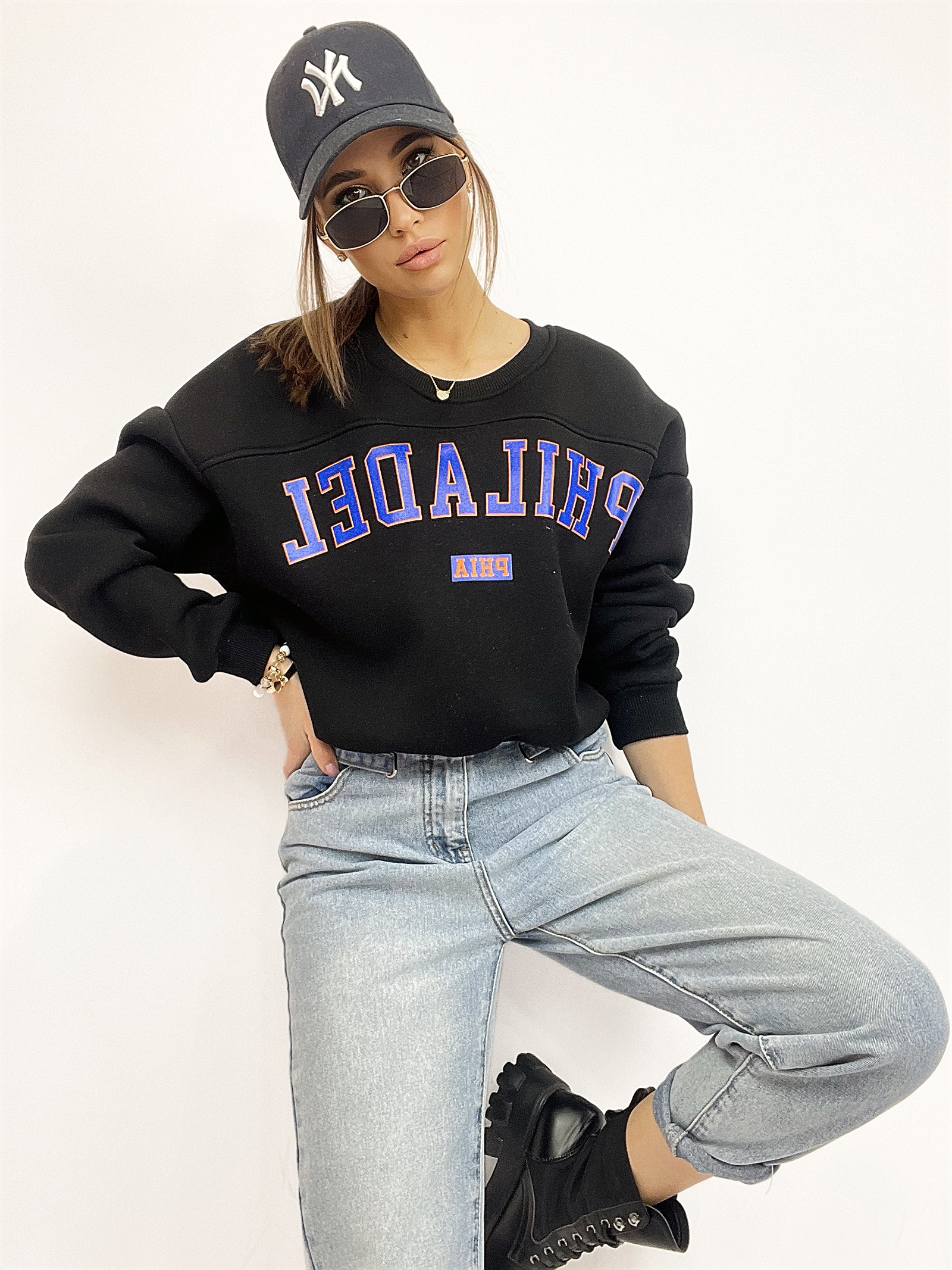 Bluza oversize z nadrukiem Philadel czarna