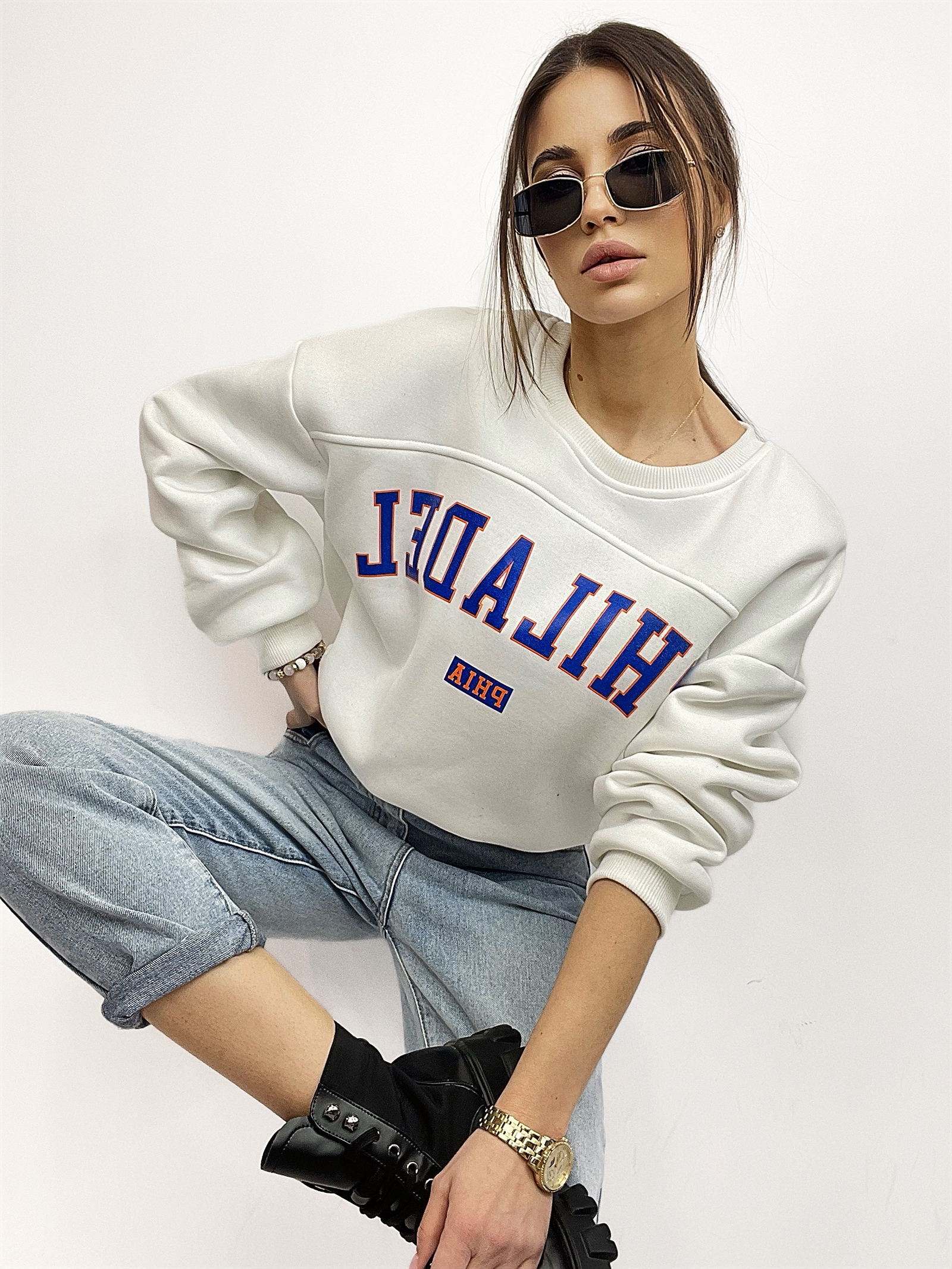 Bluza oversize z nadrukiem Ola Voga Philadel ecru Bluza oversize z nadrukiem Ola Voga Philadel ecru