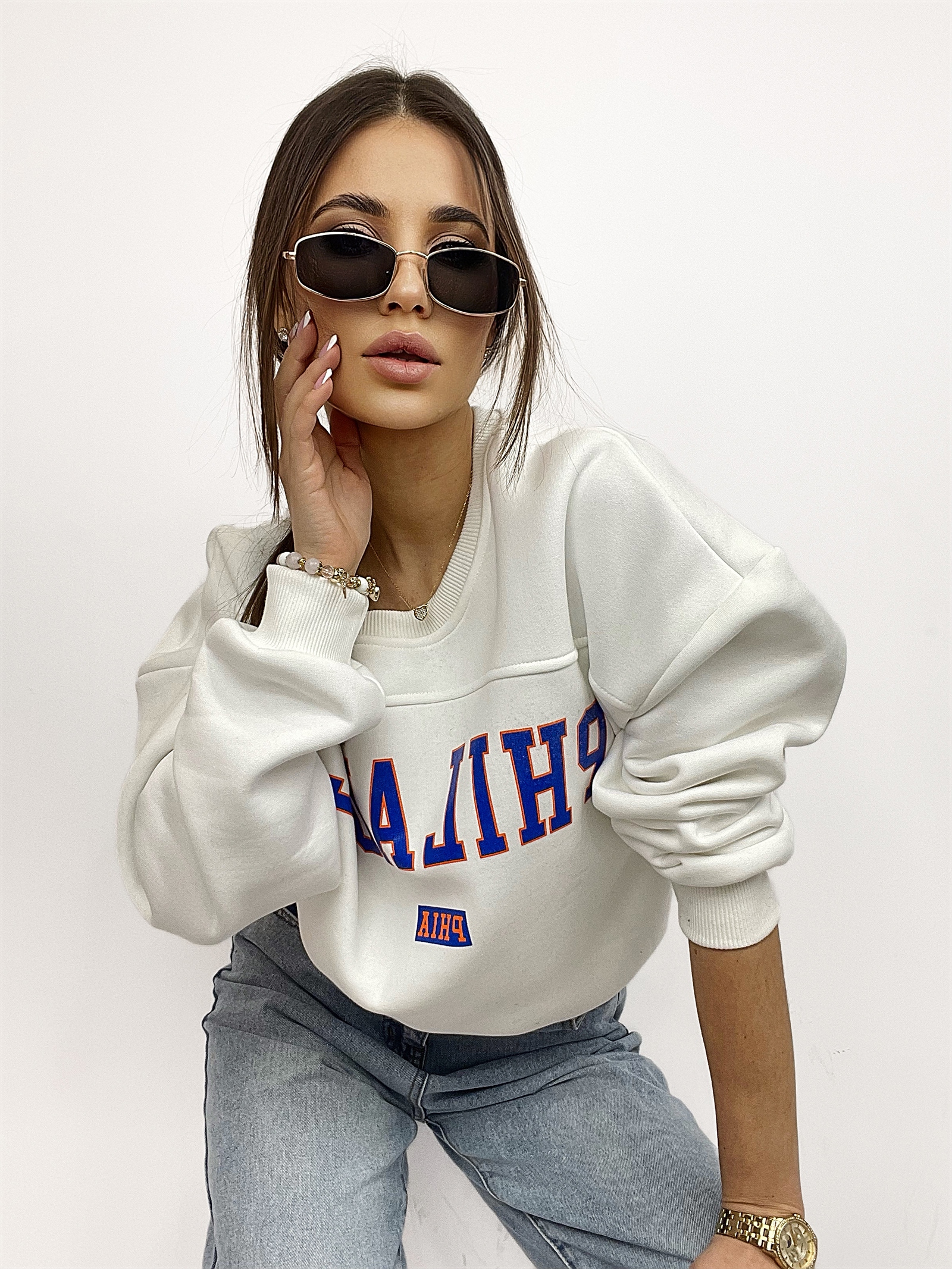 Bluza oversize z nadrukiem Ola Voga Philadel ecru Bluza oversize z nadrukiem Ola Voga Philadel ecru