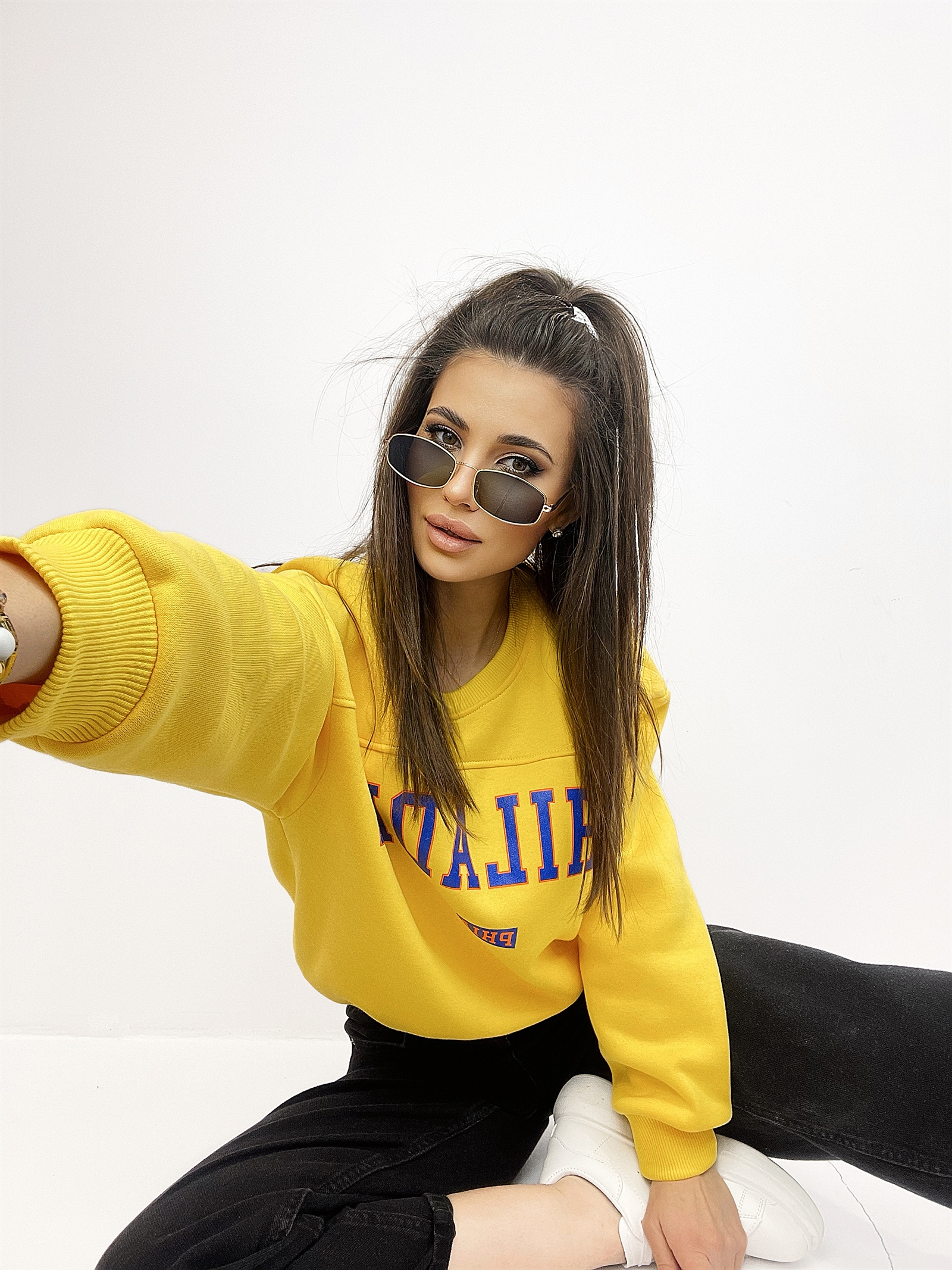 Bluza oversize z nadrukiem Ola Voga Philadel żółta