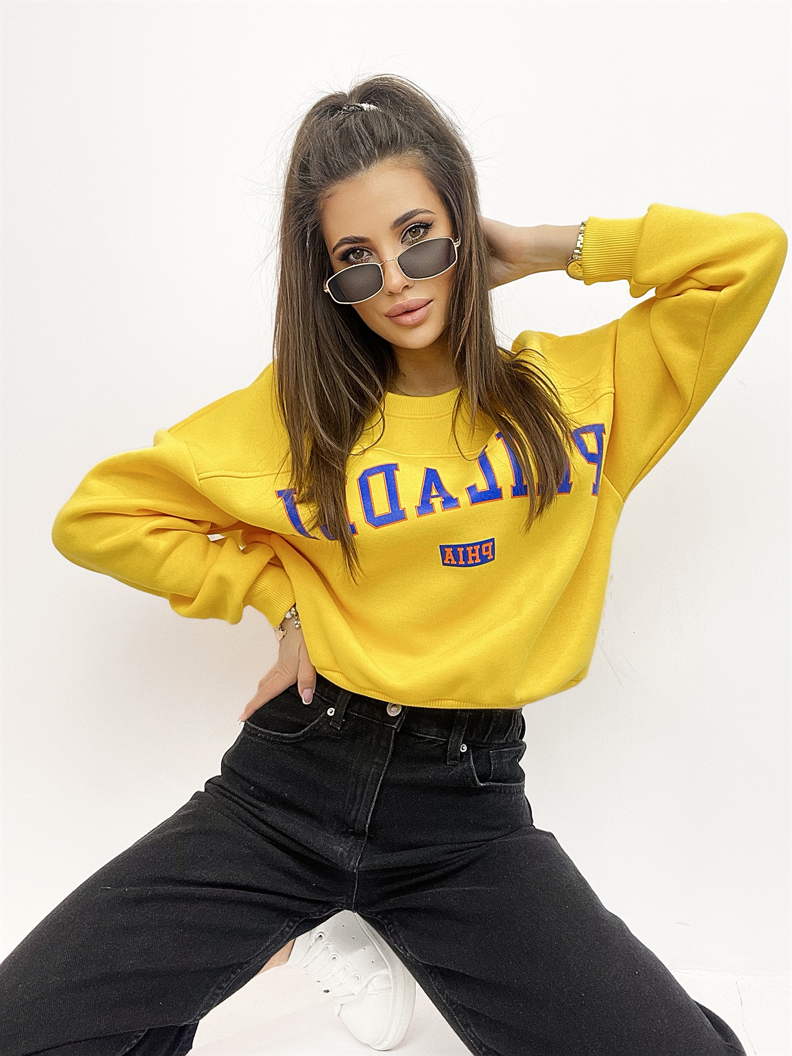 Bluza oversize z nadrukiem Ola Voga Philadel żółta