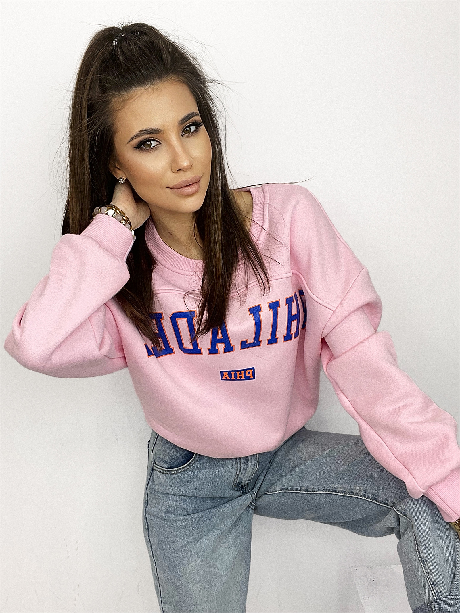 Bluza oversize z nadrukiem Ola Voga Philadel j.różowa