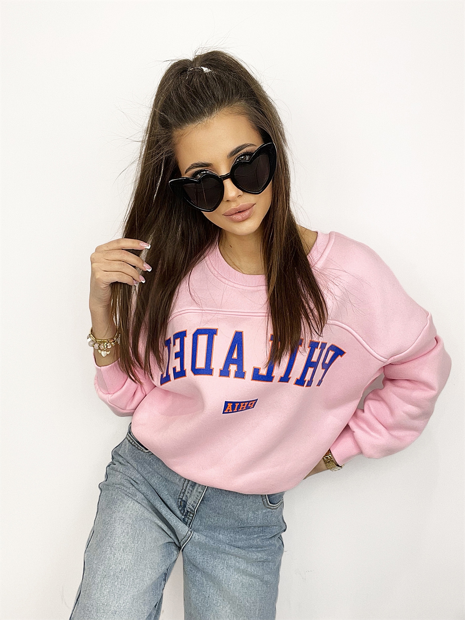 Bluza oversize z nadrukiem Ola Voga Philadel j.różowa