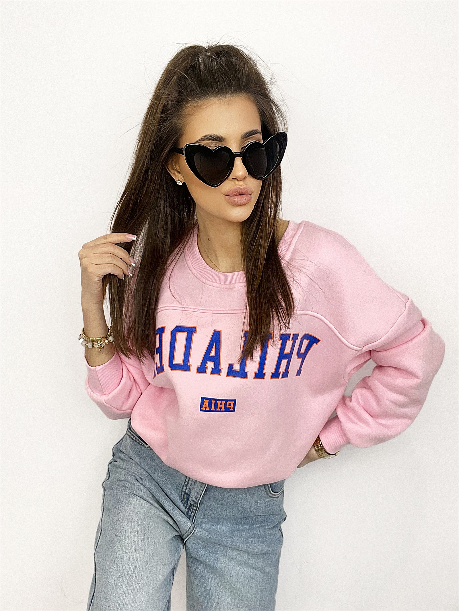 Bluza oversize z nadrukiem Ola Voga Philadel j.różowa