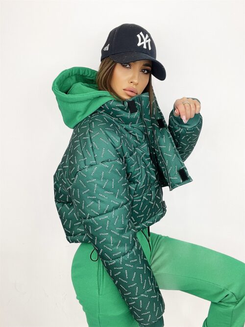 Kurtka bomberka logowana O'la Voga Print butelkowa zieleń